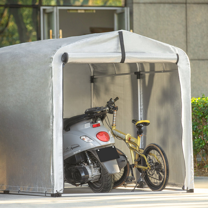 Stover 5 ft. W x 7 ft. D Polyethylene Dome Bike Shed, Silver