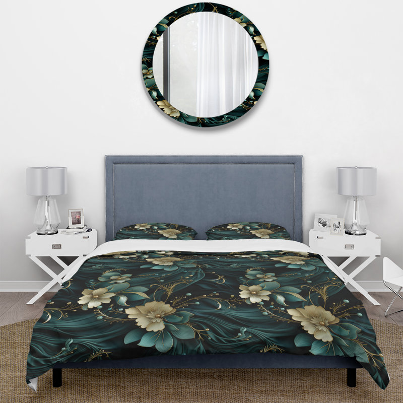 Deep Emerald Radiant Glamour Emerald I - Ensemble de housse de couette damassé