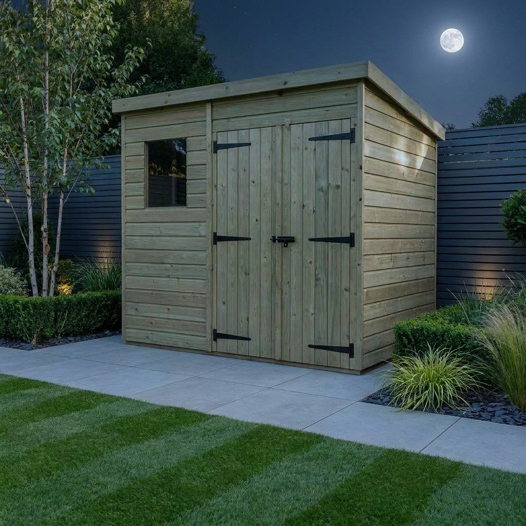 Total Sheds 7ft x 8ft Pent Garden Shed - Double Door - With Windows - Pressure Treated Timber - UK Manufactured
