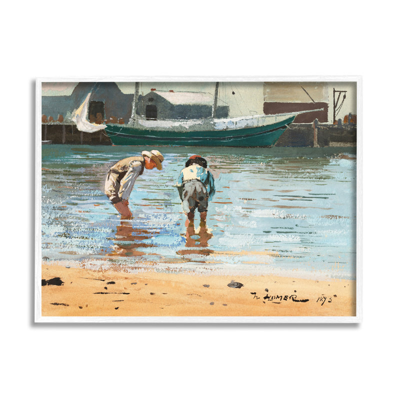 Port de plaisance People Beach, H 11 po x l 14 po x P 1,5 po, Giclée encadrée blanc bord de mer
