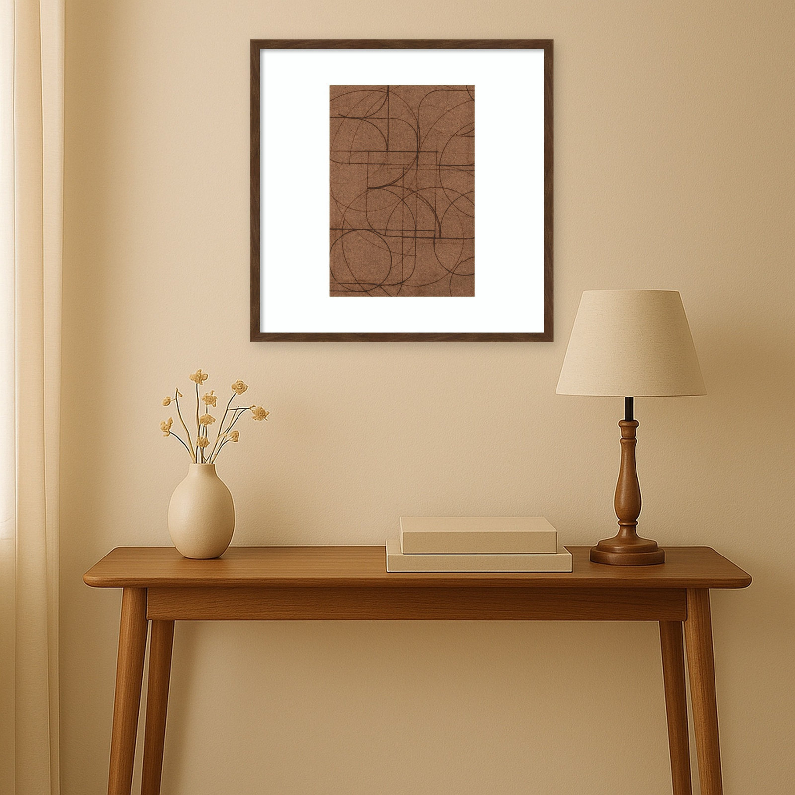 Curved 1 Print by Dan Hobday, 25" H x 25" W, Carlisle Brown Narrow Framed Print with Mat
