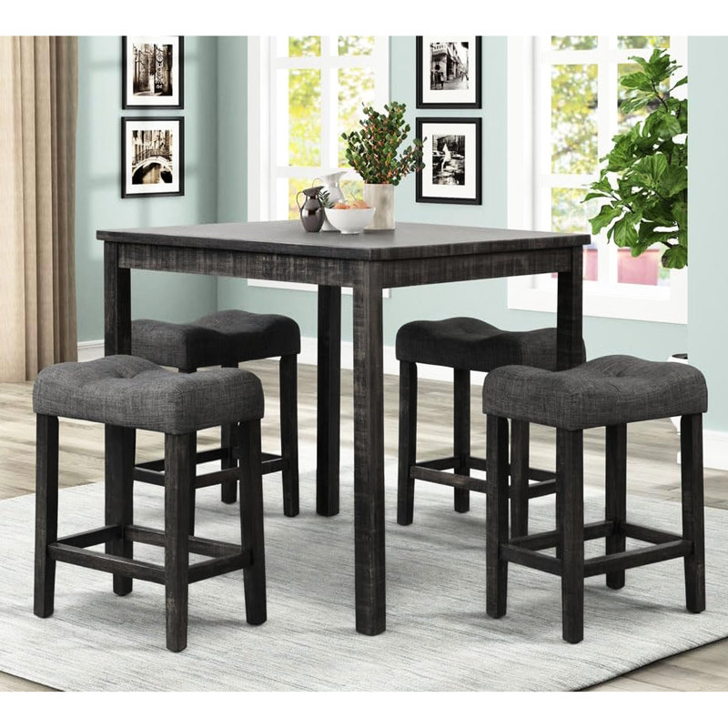 Counter Height Bar Stool Of 2, Transitional Design, Charcoal Stools With Footrest And Seat, Linen - Blend Upholstered, Engineered Wood Build, Suitable For Dining Areas 2 In Style, Fabric Durability,
