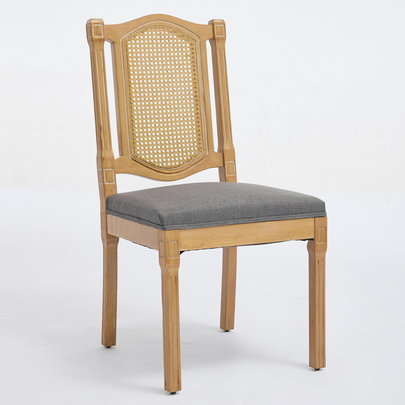 Full Solid Wood Rattan-Back Dining Chair, Gray