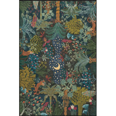Machine Washable Moon Forest Patterned Decorative Rug