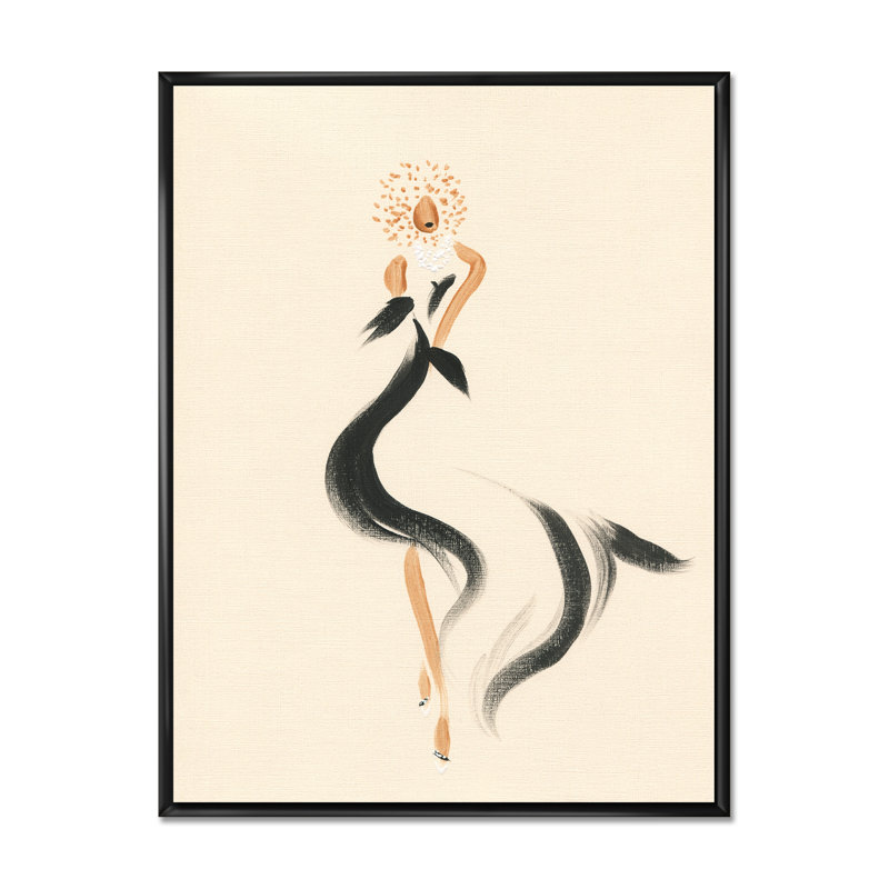 «Fashion Woman Line Art III» - décoration murale sur toile glamour, H 20 po x l 12 po x P 1 po, Cadre flottant noir