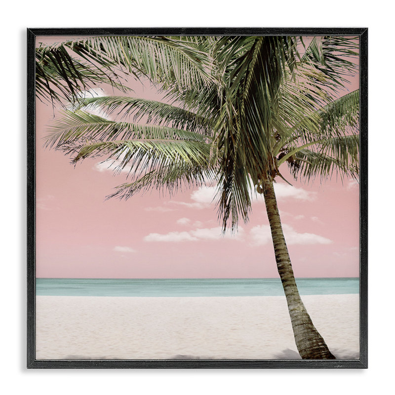 Giclée encadrée «Quiet Escape Pink Coast» par Natalie Carpentieri, H 17 po x l 17 po, Giclée encadrée noir minuit