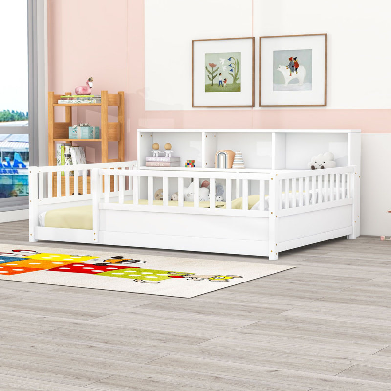 Lit en bois avec rangement latéral, Lit double, Blanc