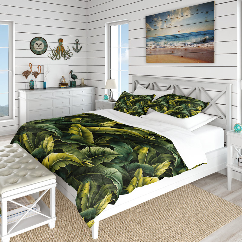 Ensemble de housse de couette Tropical Green Banana Leaf Bliss Tropical Pattern I