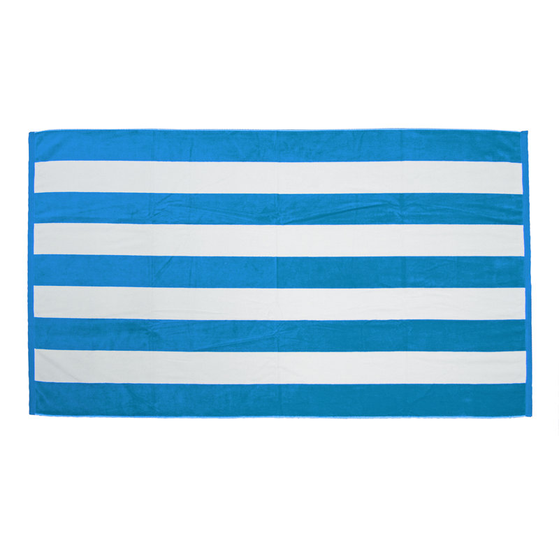 Serviette de plage en velours 100% coton Cabana, Aqua / Blanc
