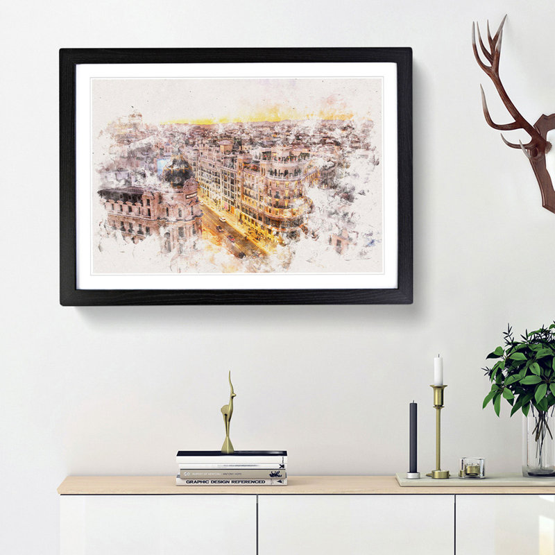 Calle Gran Via in Madrid Spain - Framed Print, Black Framed, 45cm H x 63cm W x 2cm D