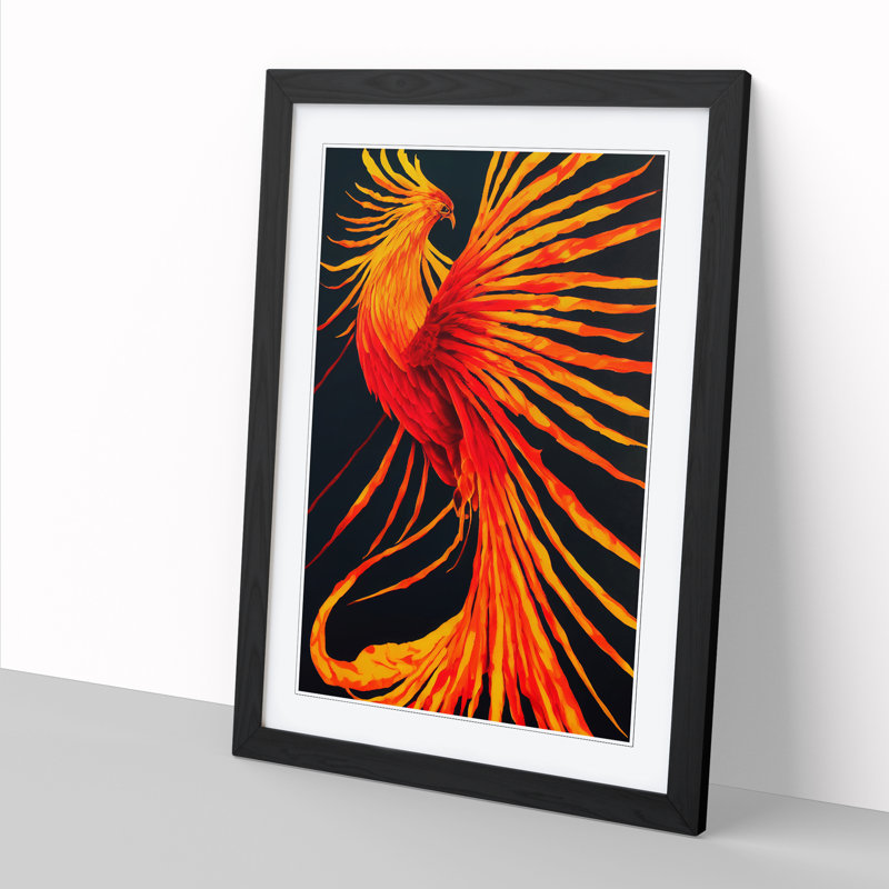 Phoenix Bird Painted Vol.1 - Single Picture Frame Print, Black, 34cm H x 25cm W x 2cm D