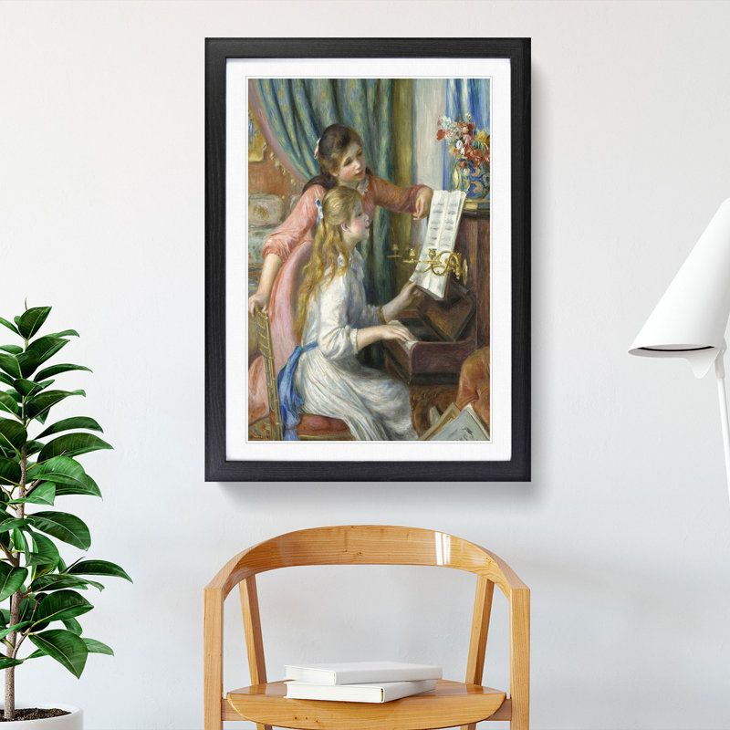 Two Young Girls at the Piano by Pierre-Auguste Renoir - Picture Frame Painting, Black Framed, 65cm H x 48cm W x 2cm D