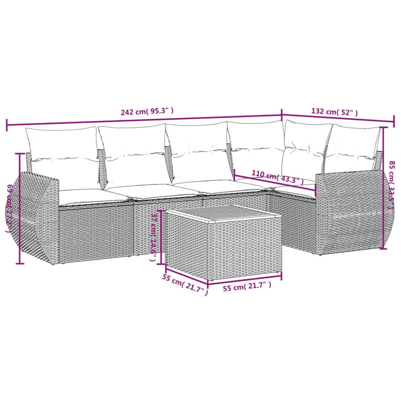 Ensemble de canapé modulaire en rotin PE 6 pièces Vidaxl
