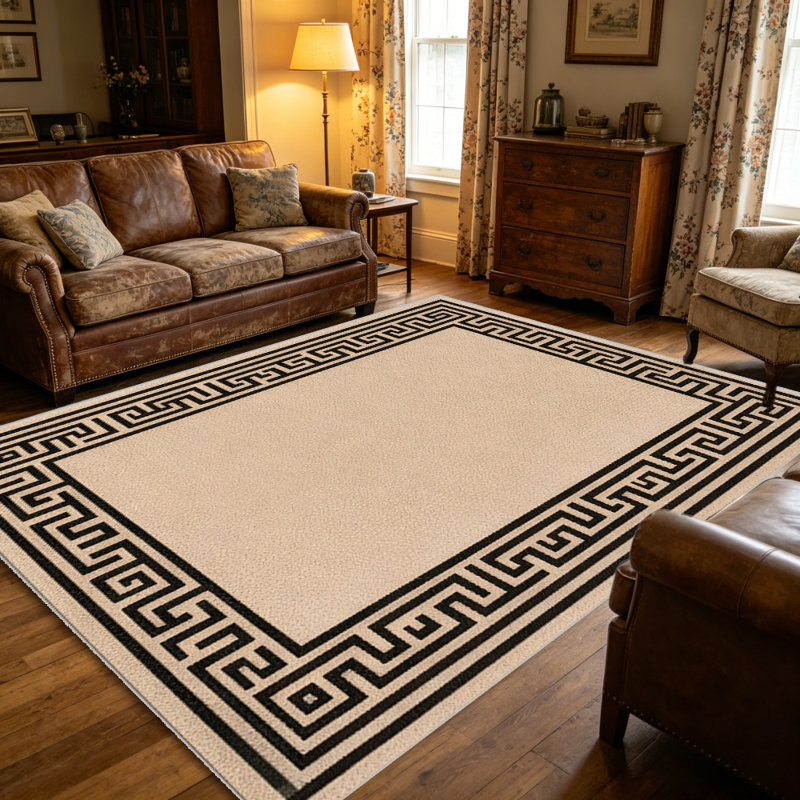 Beige Bordercarpet-easy to clean, machine-washable, soft and comfortable; suitable for door mats, kitchens, living rooms, bedrooms, corridors, and laundry areas. Easy to clean, durable carpet for home decoration.