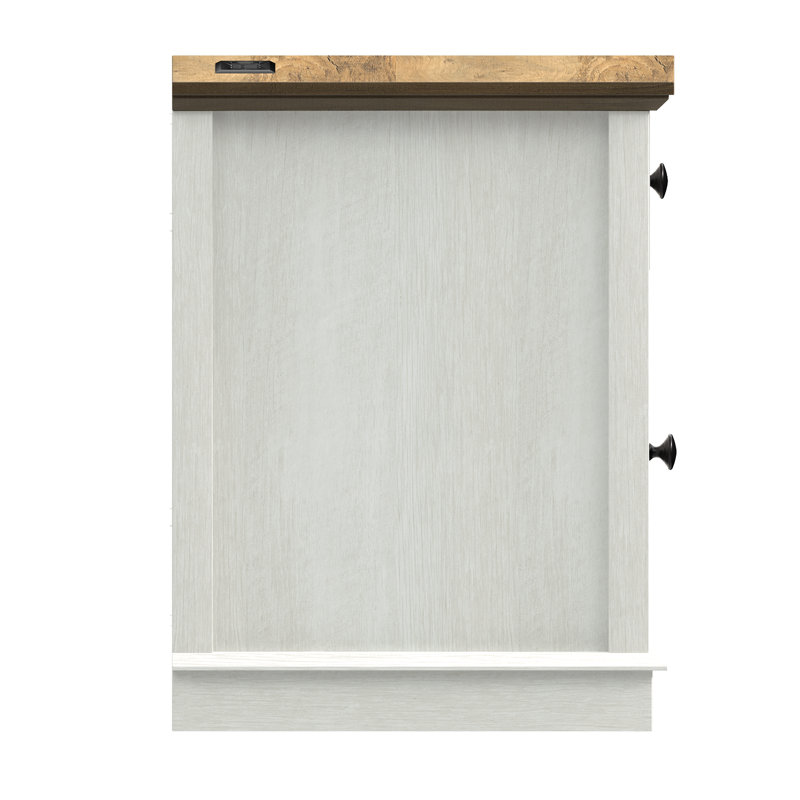 Azella 1-Drawer Frame End Table Set with Storage and Built-In Outlets, White/Brown