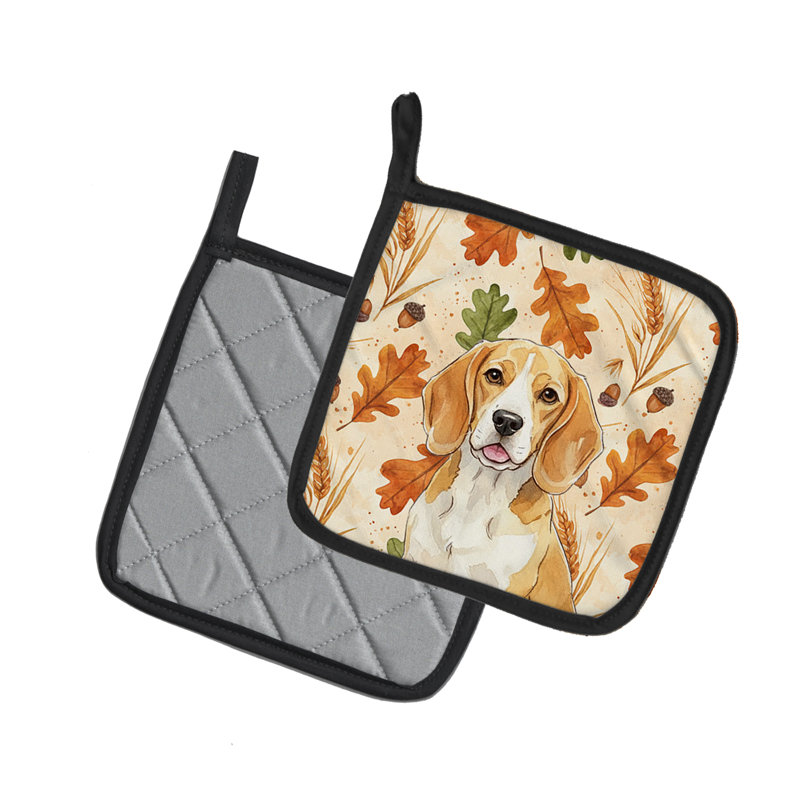 Lemon and White Beagle Heirloom Fall Pair of Pot Holders