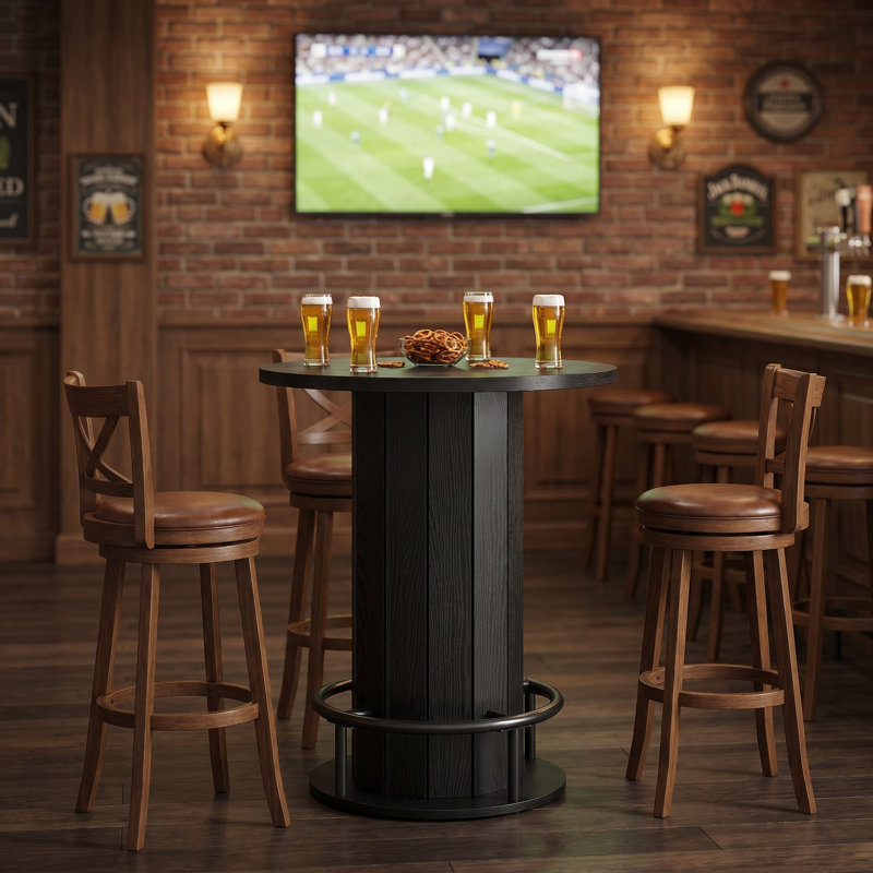 31.5" Round Bar Height Pub Table with Metal Foot Ring, Black