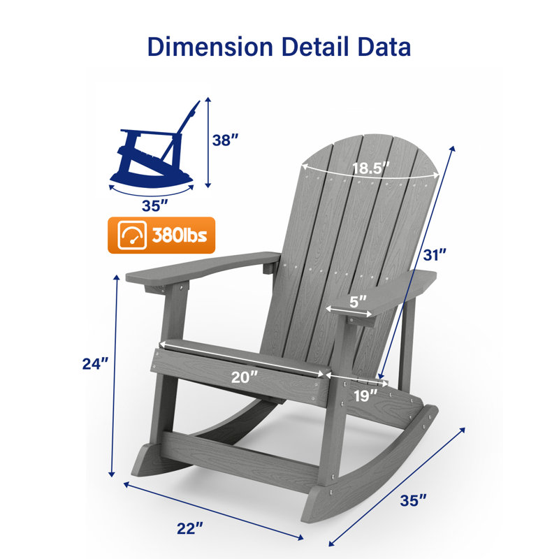 Outdoor Rocking Chair,Adirondack Rocking Chair,Patio Rocker Chair With Wide Back,Oversized Rocker Chair Look Like Real Wood, For Lawn, Porch, Backyard, Indoor And Garden, Gray