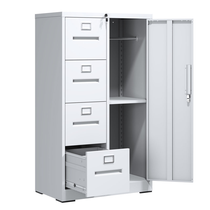 Vertical Steel Filing Cabinet In White With Lock And 4 Drawers - Construction, Peaceful Work Environment, Easy Assembly