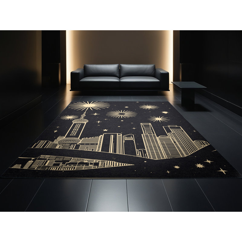 Tapis doux et moelleux rétro Starburst en gris - reliure noire, 6 X 9