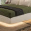 King Size White Boucle Upholstered Floating Bed Frame With Led Lights