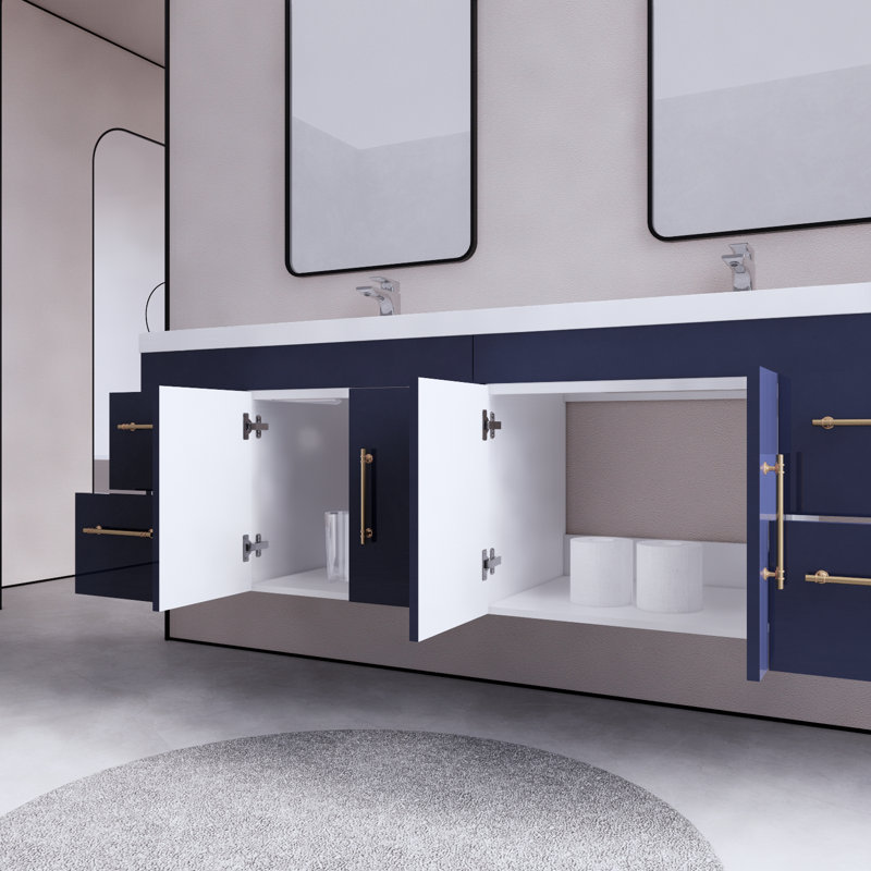 Bensley 70.86'' Double Bathroom Vanity with Acrylic Top, Navy Blue