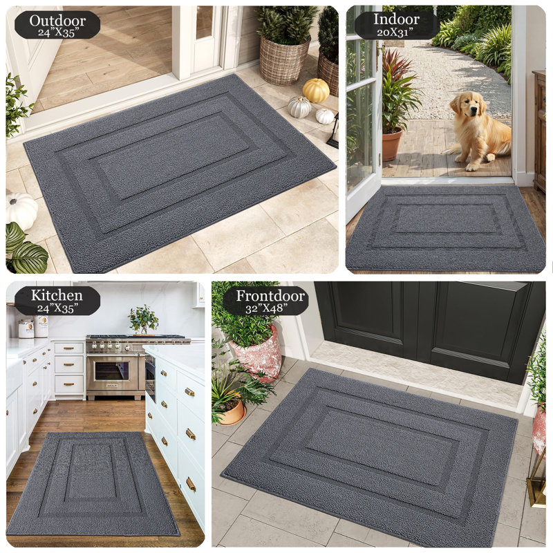 Non-Slip Geometric Indoor / Outdoor Doormat, Grey, 40cm W x 60cm L