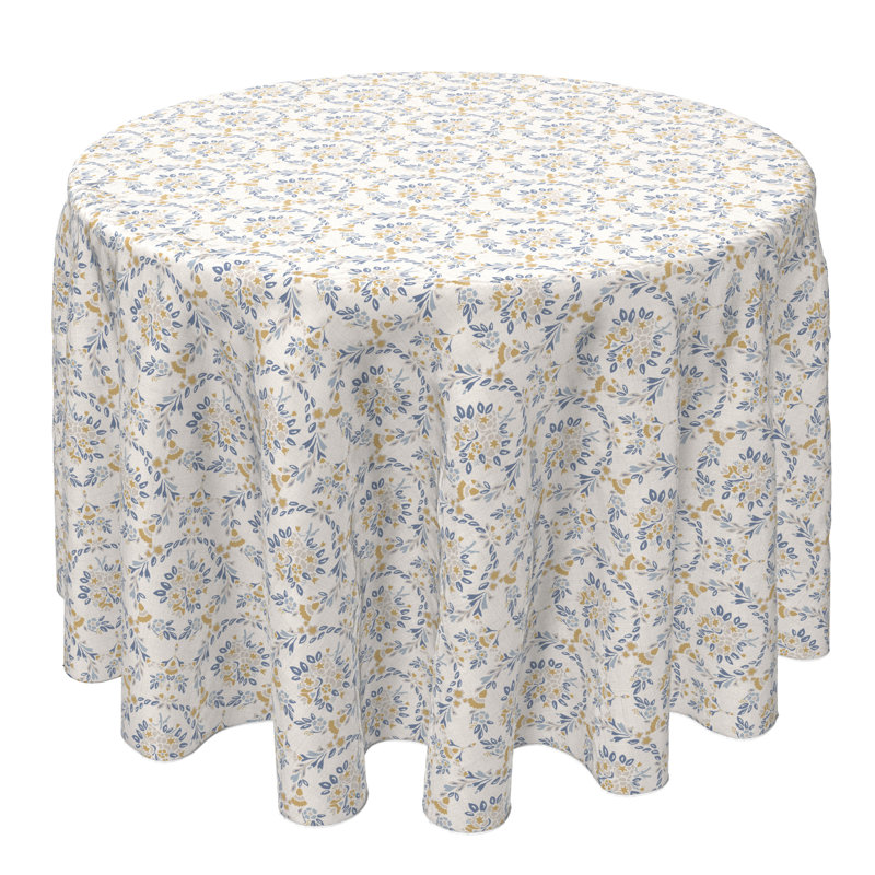 Round Floral Cotton Twill Tablecloth