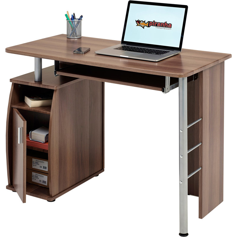 Leamont Steel Computer Desk, Dark Walnut