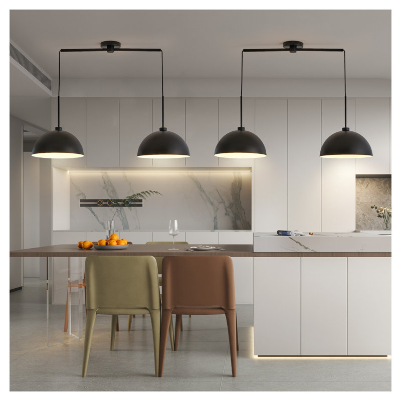 Double luminaire suspendu 41 po noir industriel moderne - Plafonnier réglable avec finition mate pour la salle à manger, la cuisine ou le salon