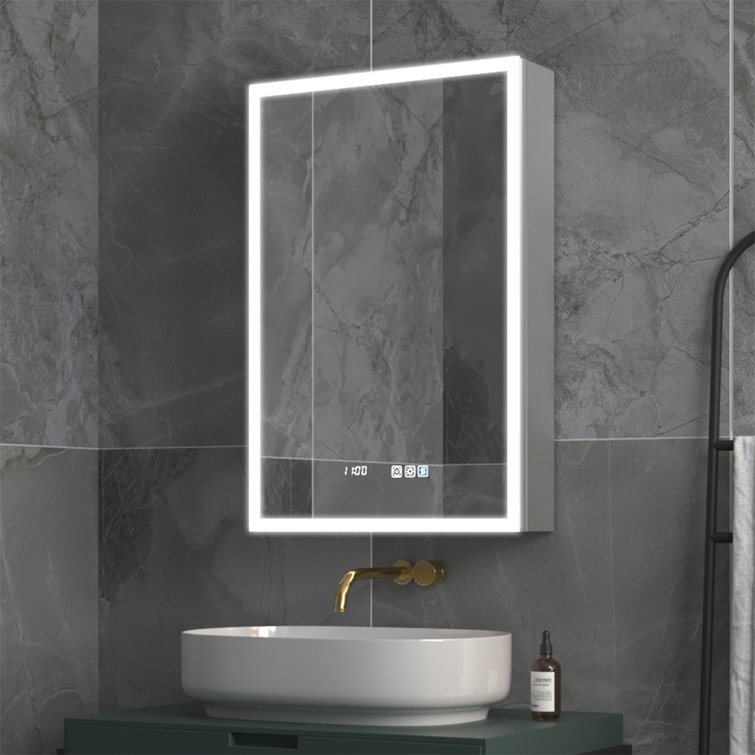 Cudahy 20'' W 30'' H Frameless LED Medicine Cabinet with Mirror and 3 Adjustable Shelves