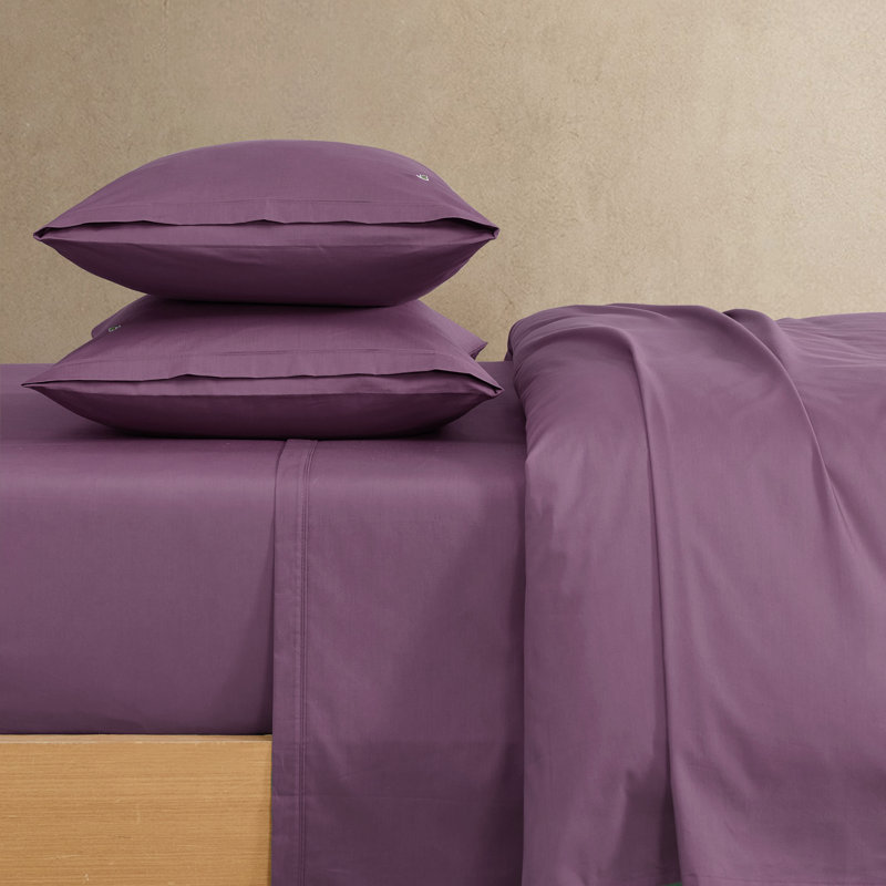 Lacoste Cotton Percale Sheet Set, Cooling & Breathable Bedding, Deep Pocket Fitted Sheet, Plum, Queen, Plum