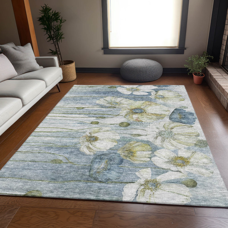Premium Machine Washable Prisco Blue Rug, Rectangle 5' x 7'6"