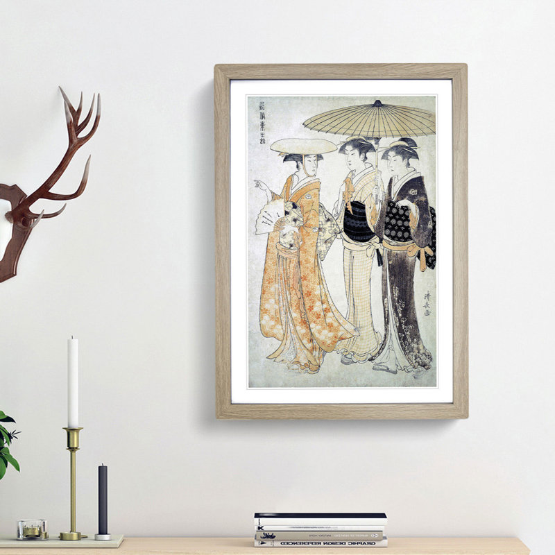 The Promenade by Torii Kiyonaga - Picture Frame Painting Print, 65cm H x 48cm W x 2cm D, Oak Framed
