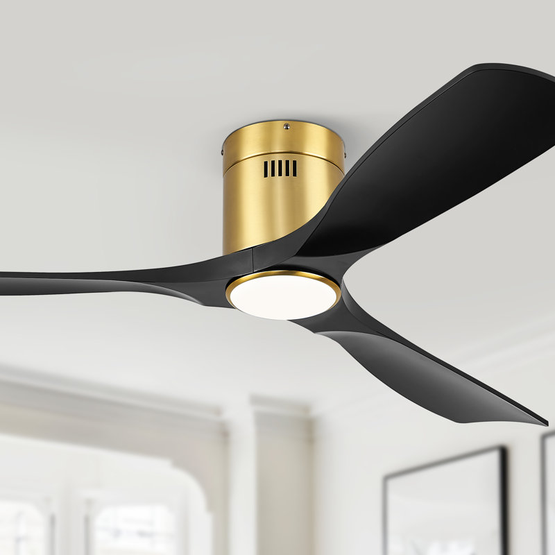 52" 3 - Blade Standard Ceiling Fan With Remote Control And LED Light, Silent Breeze For All Seasons, Black, Walnut