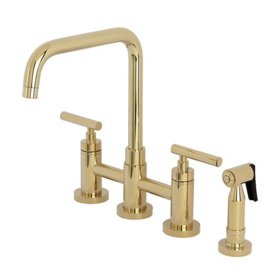 Kingston Brass Manhattan Two-Handle 4-Hole Deck Mount Bridge Kitchen Faucet with Brass Side Sprayer