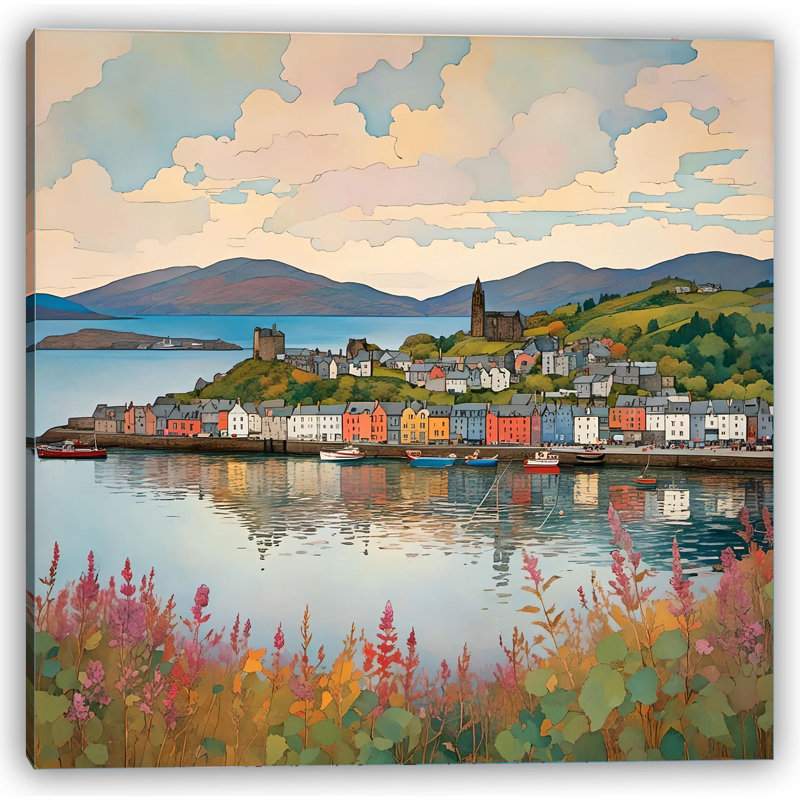 Harbor Reflections - Coastal Village, toile tendue, H 12 po x l 12 po