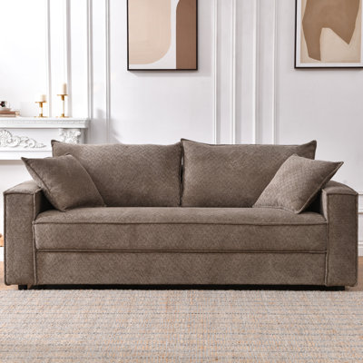 Traditional Upholstered Standard Sofa with Square Armrests and 2 Throw Pillows