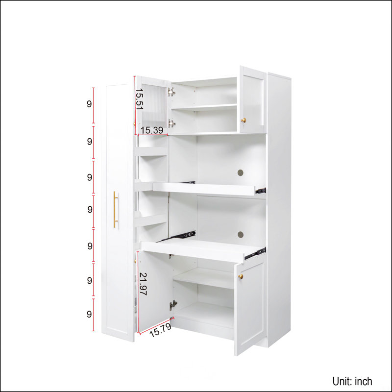 Kitchen Pantry Cabinet With Multi-Functional Pull-Out Multi-Tier Storage Shelf