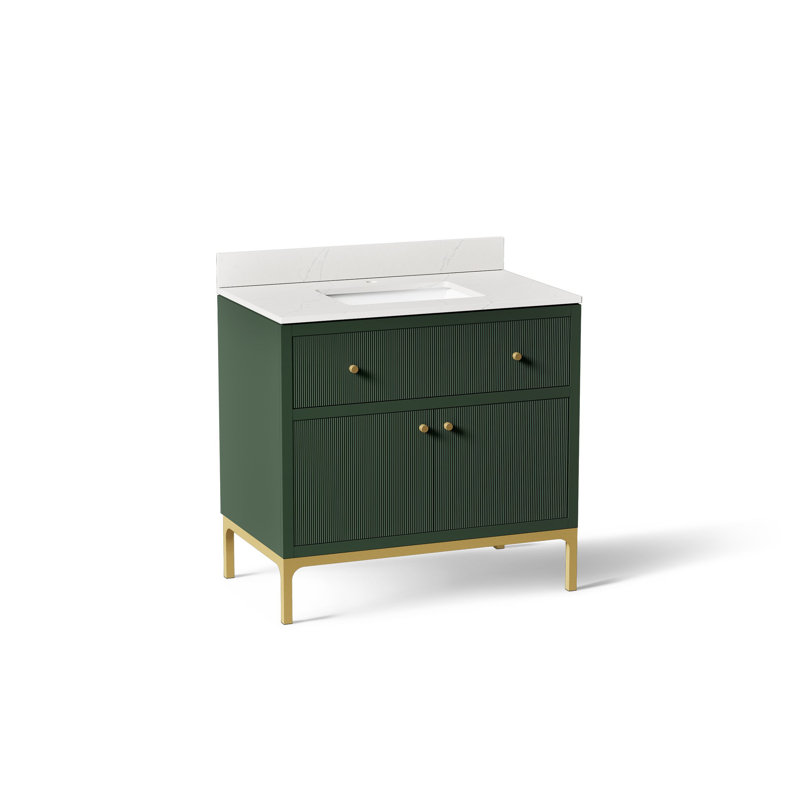 Calpa 36 In. Bathroom Vanity Cabinet With Sink And Quartz Top, Green