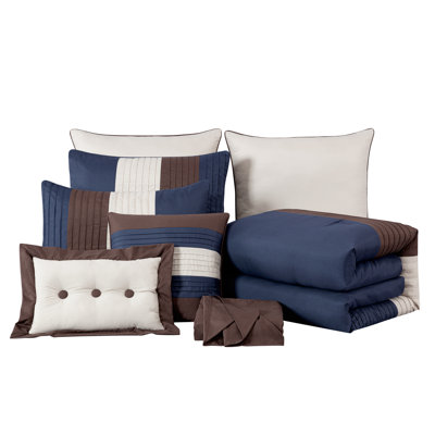 Loft 8-Piece Pleated Stripe Microfiber Comforter Set