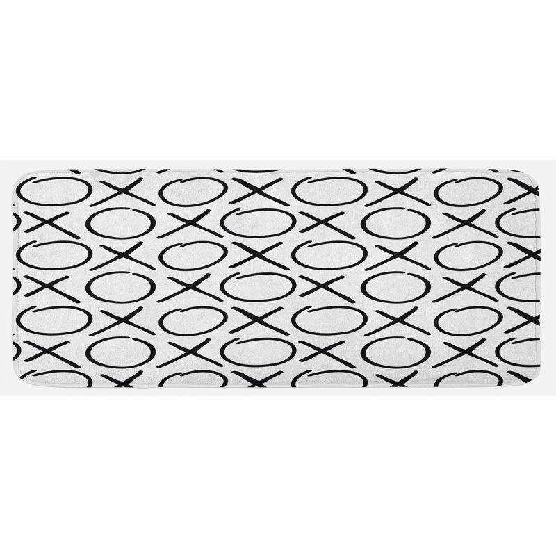 Tapis de style doodle avec lettres monochromes internet expression, tapis de cuisine noir et blanc