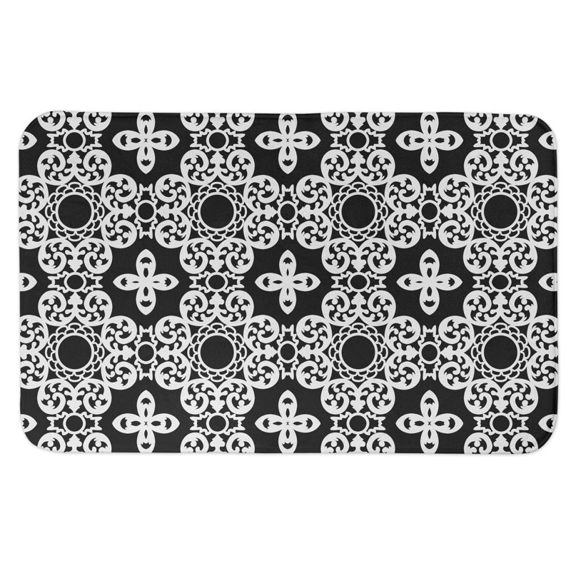 Tapis pour salle de bain rectangulaire à motif géométrique antidérapant, Noir