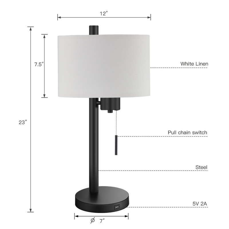 Jenn Metal USB Table Lamp, Black