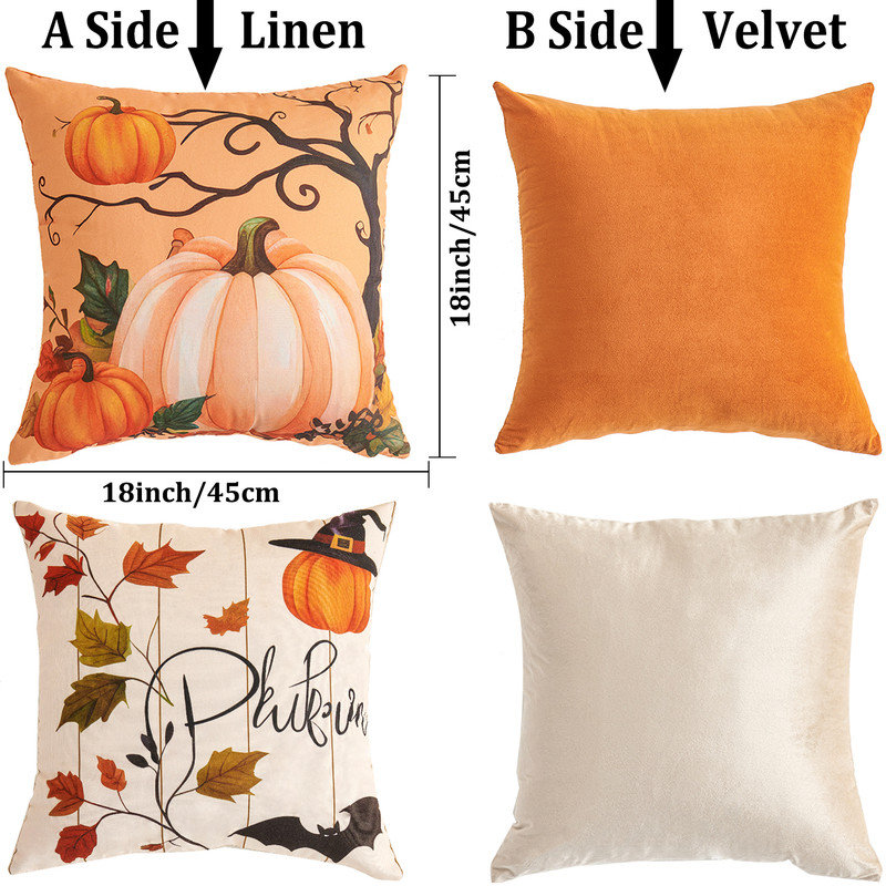 Set Of 4 Halloween Pillow Covers,18"X18" Halloween Decorations Pillow Cases(No Pillow), Orange