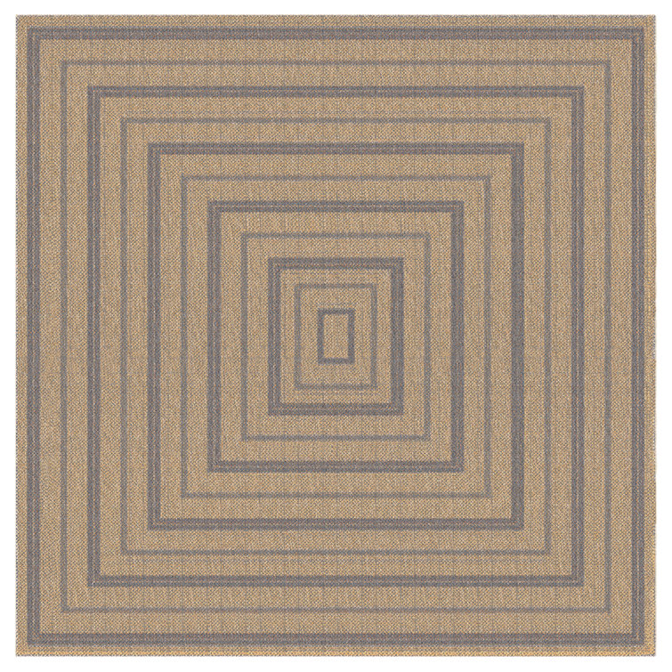 Mason-Jax Geometric Machine Woven Polypropylene Indoor / Outdoor Area Rug in Navy/Brown