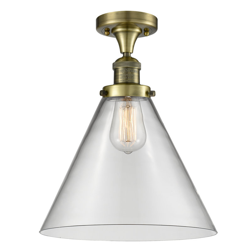 Plafonnier semi-encastré 1 lumière 12 po Chris, Laiton antique, Ampoule non incluse, Transparent / clair
