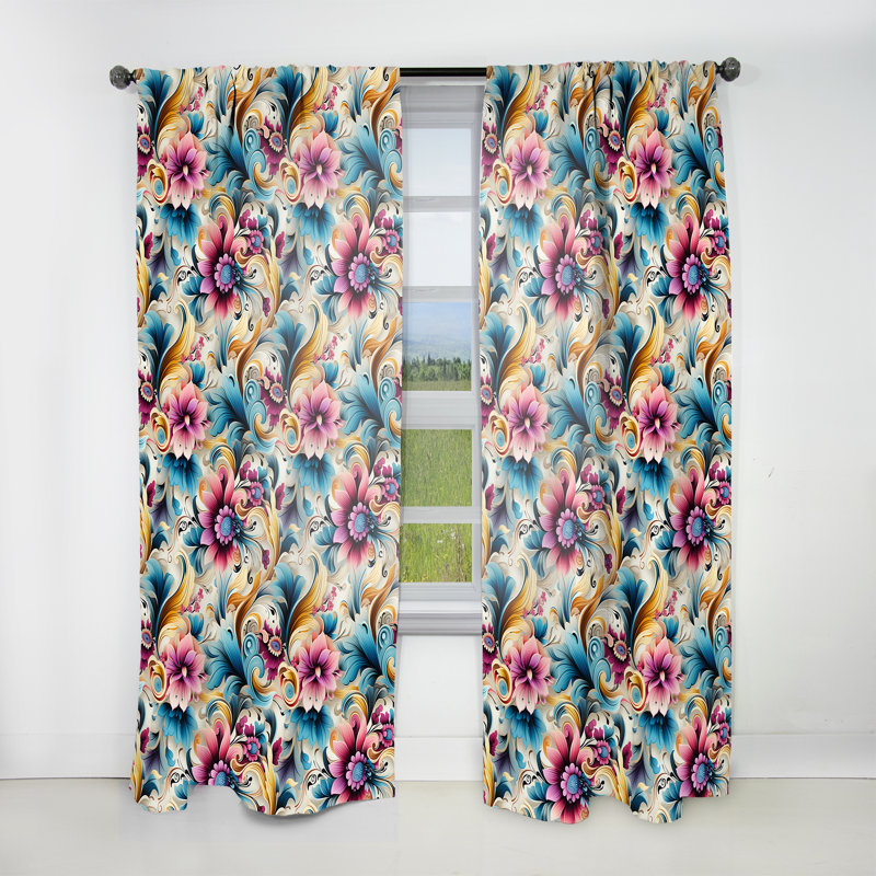 Vintage Paisley Floral Flightiness I - Glam Velvet Curtain - Room Darkening - 1 panel, 52" W x 95" L