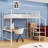 Metal Loft Bed With Built-In L-Shape Desk, Wardrobe And Decorative Metal Grid-1673422907-1673422904