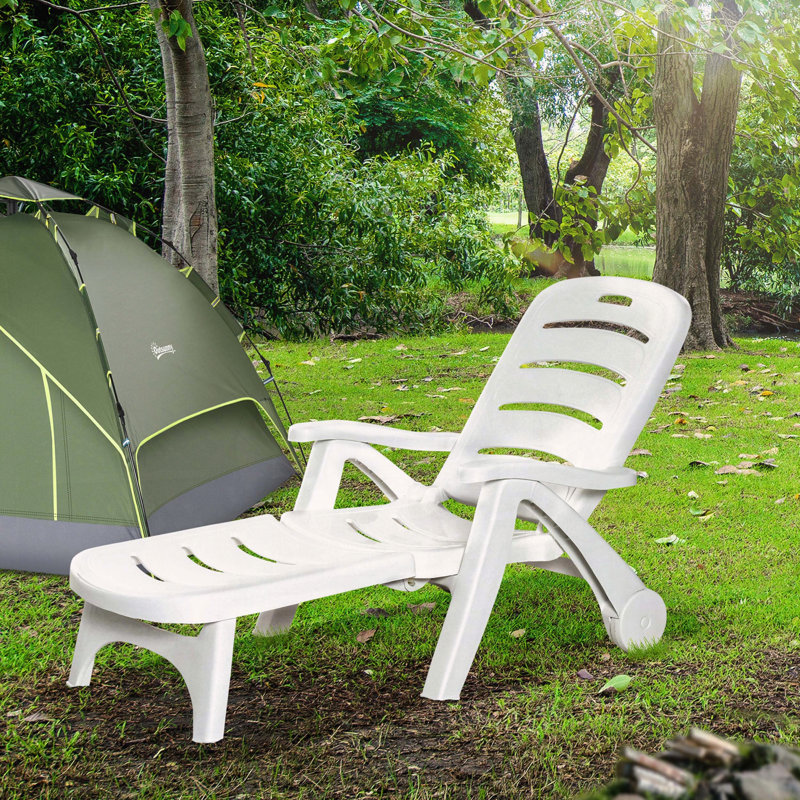 Chaise longue d'extérieur avec dossier réglable à 5 niveaux et roulettes